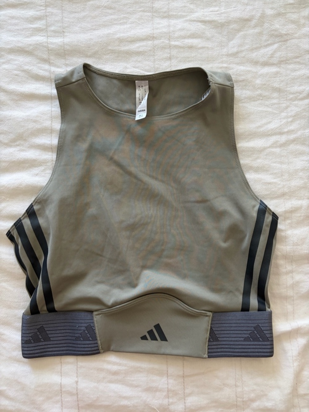 adidas Olive Green Sports Crop Top with Subtle Logo